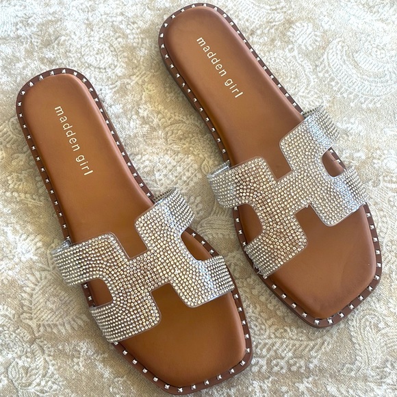 Brand New Madden Girl Rhinestone Crystal Sparkle Slides Sandals H-Band Strap - Picture 15 of 15